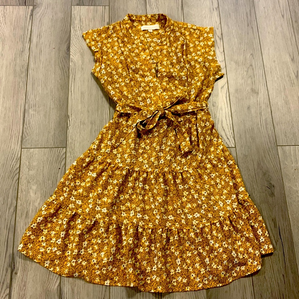 XS yellow flower monteau dress